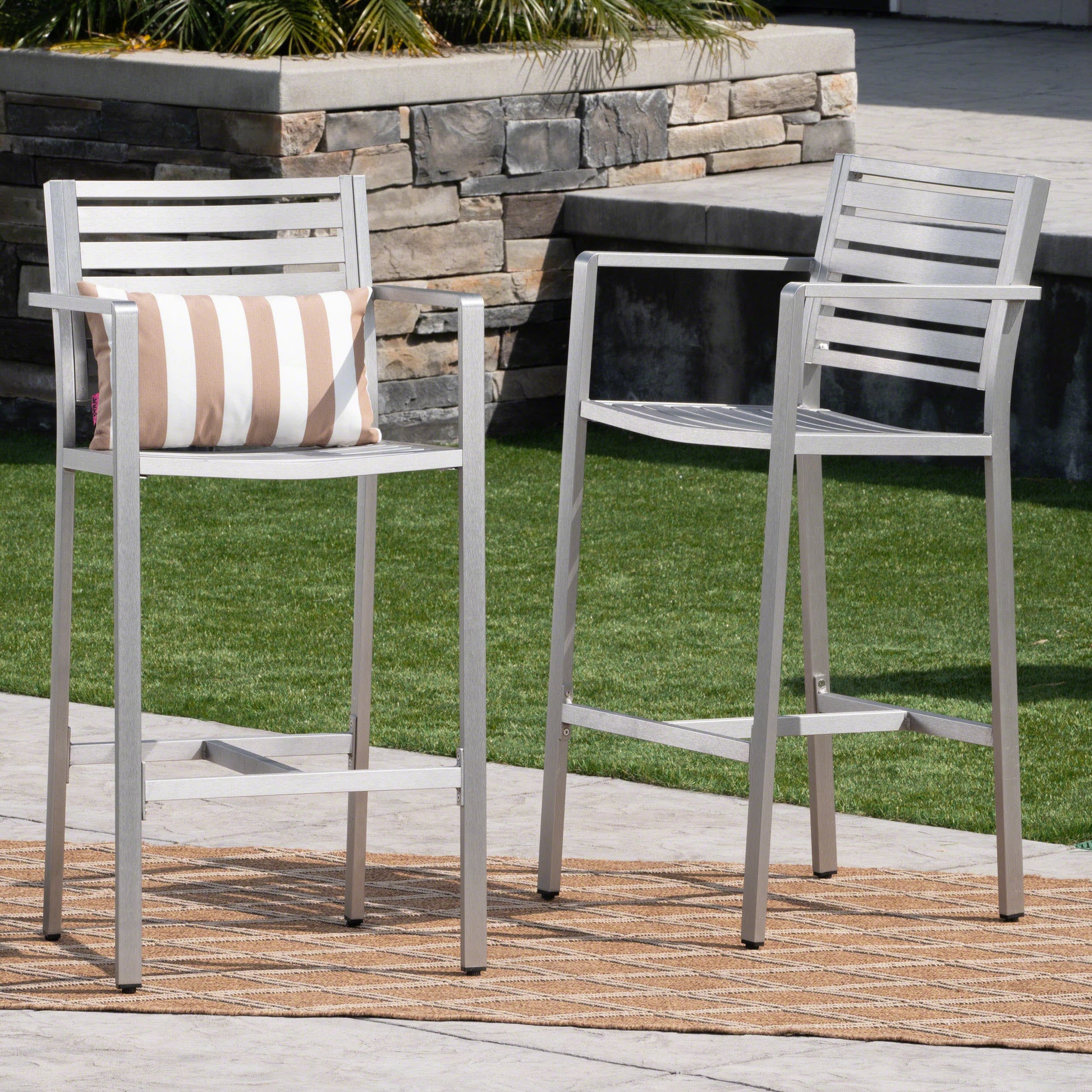 Silver 2-Person Aluminum Patio Barstool Set