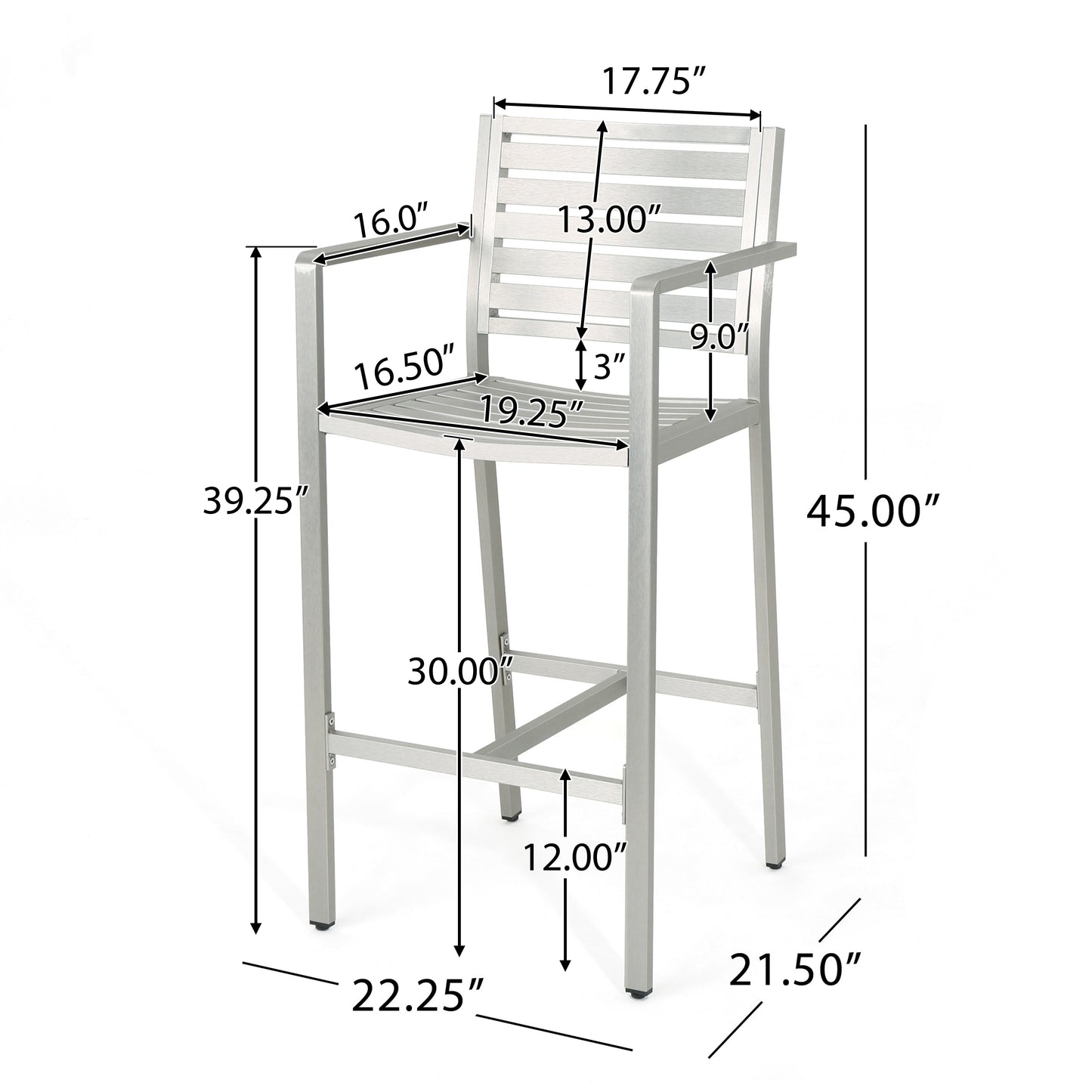 Silver 2-Person Aluminum Patio Barstool Set