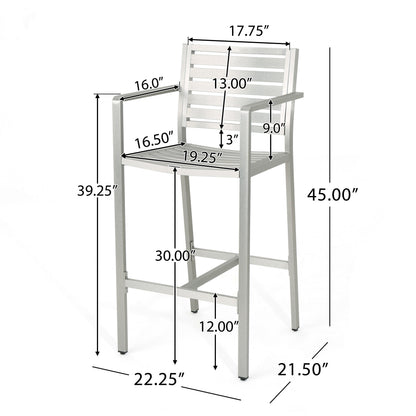 Silver 2-Person Aluminum Patio Barstool Set
