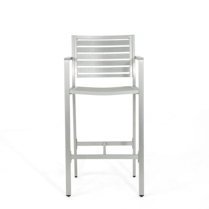 Silver 2-Person Aluminum Patio Barstool Set