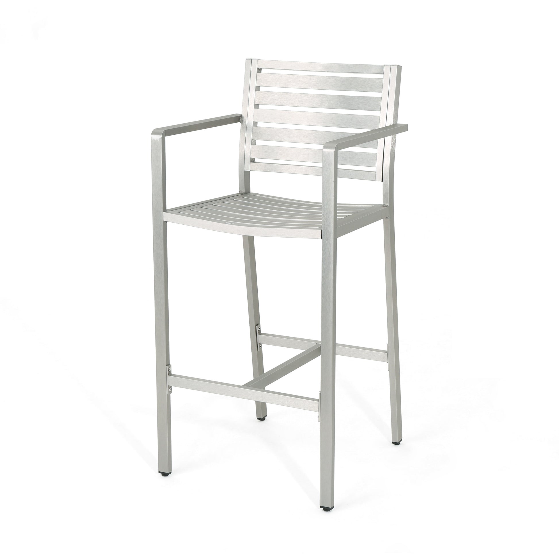 Silver 2-Person Aluminum Patio Barstool Set