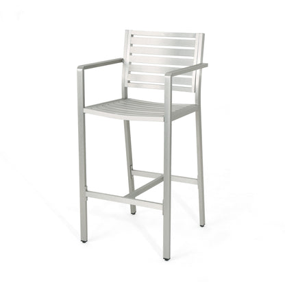 Silver 2-Person Aluminum Patio Barstool Set