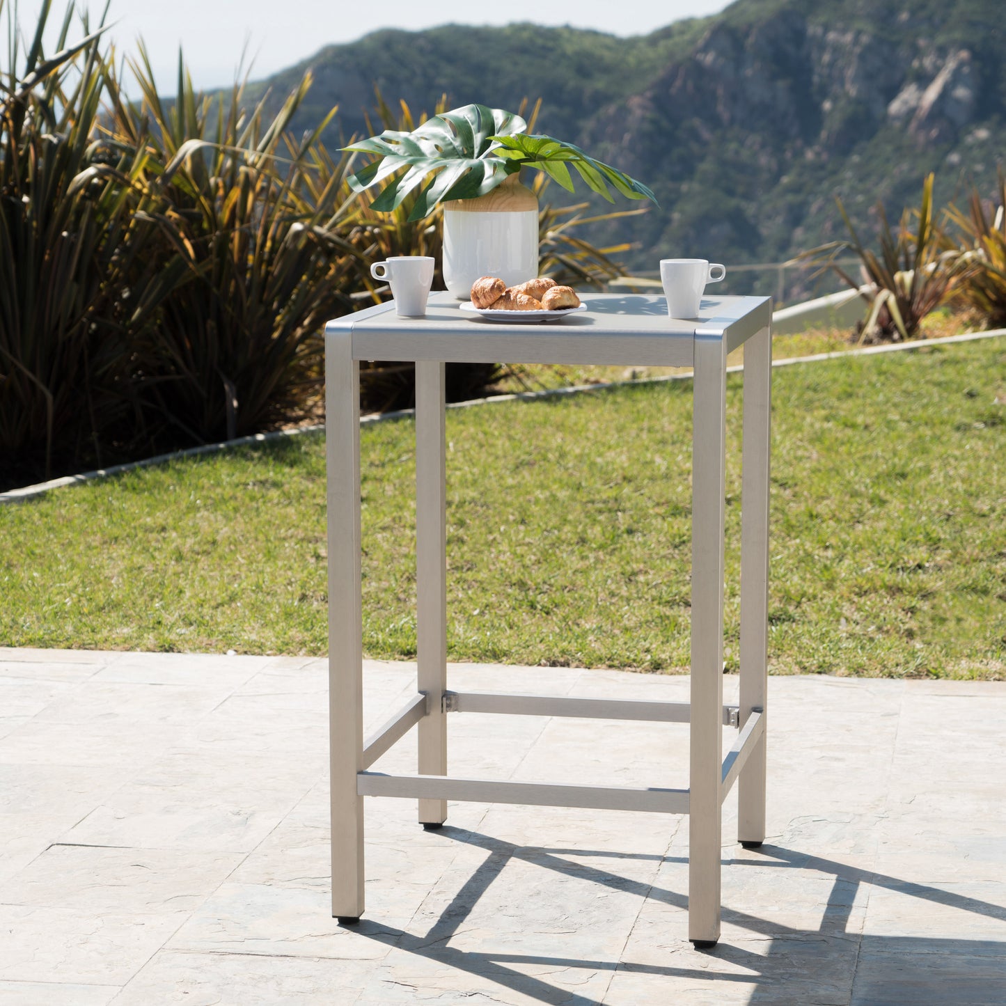 43" Outdoor Aluminum Bar Table - Grey Finish, Durable & Easy Assembly