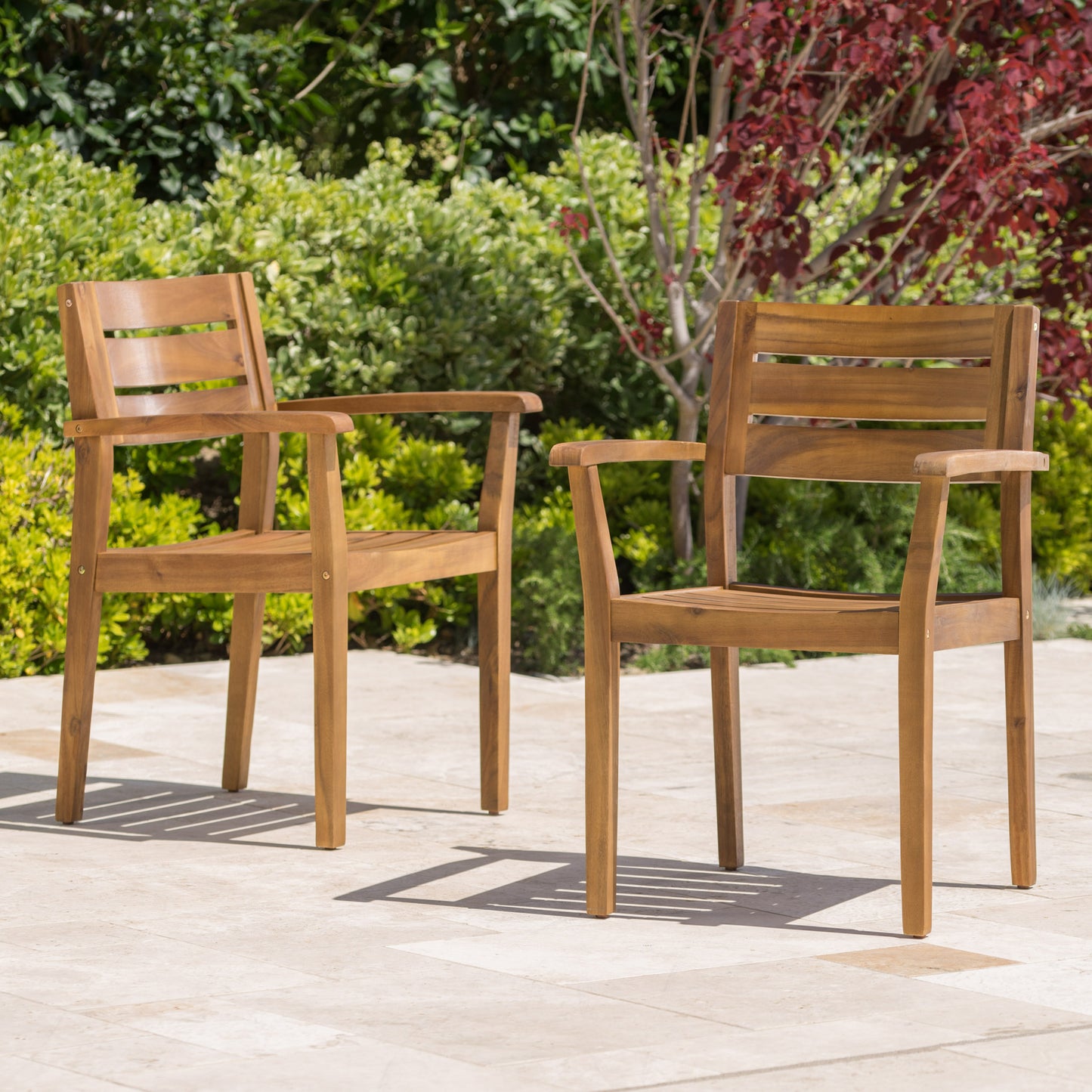 Teak Acacia Wood Patio Dining Chairs Set of 2 for Garden Use