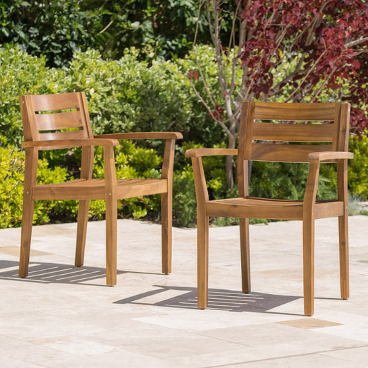 Teak Acacia Wood Patio Dining Chairs Set of 2 for Garden Use