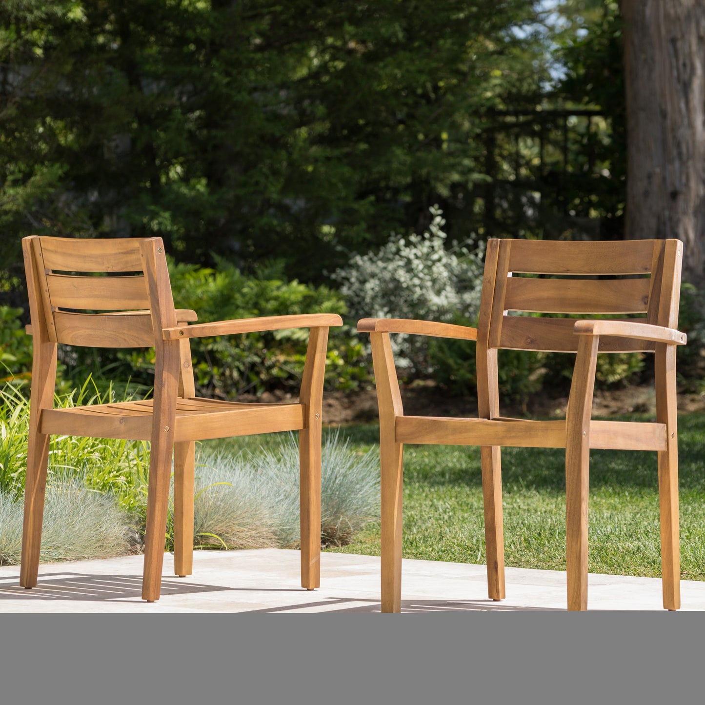 Teak Acacia Wood Patio Dining Chairs Set of 2 for Garden Use