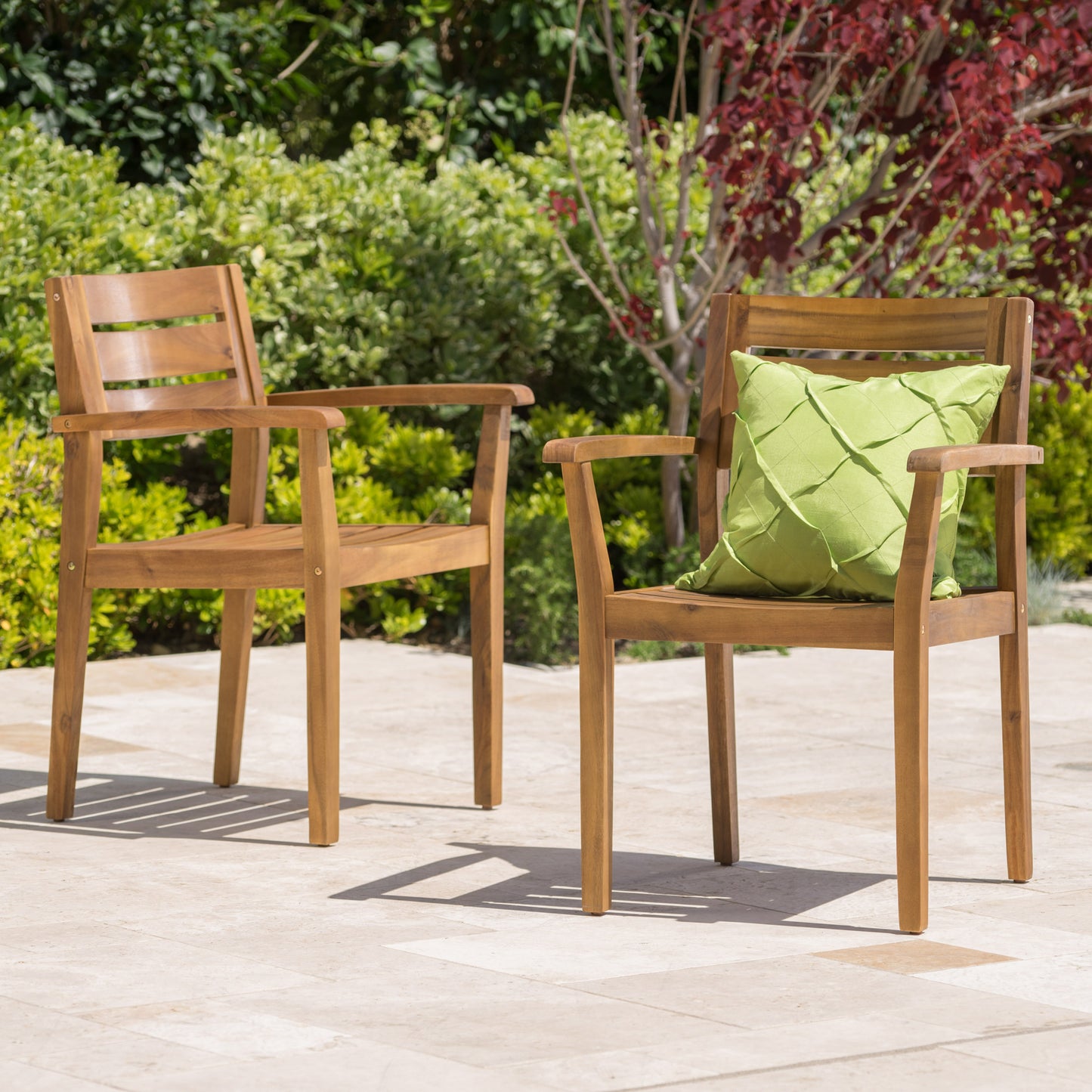Teak Acacia Wood Patio Dining Chairs Set of 2 for Garden Use