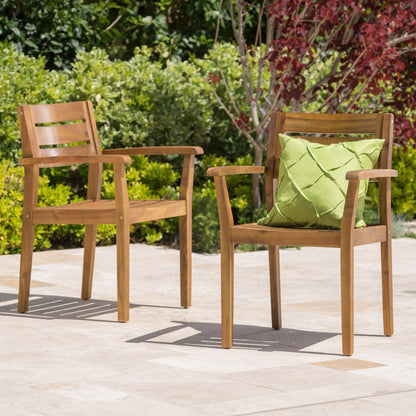 Teak Acacia Wood Patio Dining Chairs Set of 2 for Garden Use