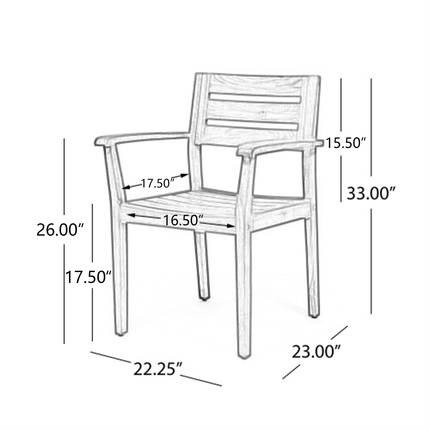 Teak Acacia Wood Patio Dining Chairs Set of 2 for Garden Use