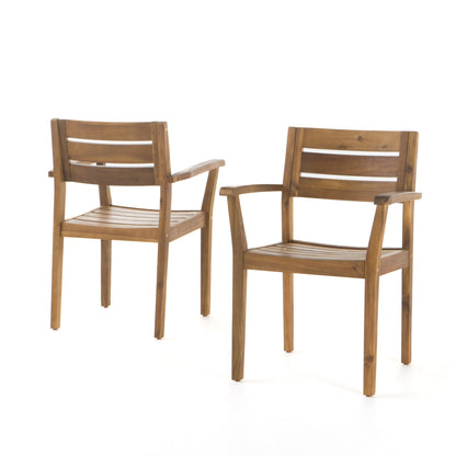 Teak Acacia Wood Patio Dining Chairs Set of 2 for Garden Use