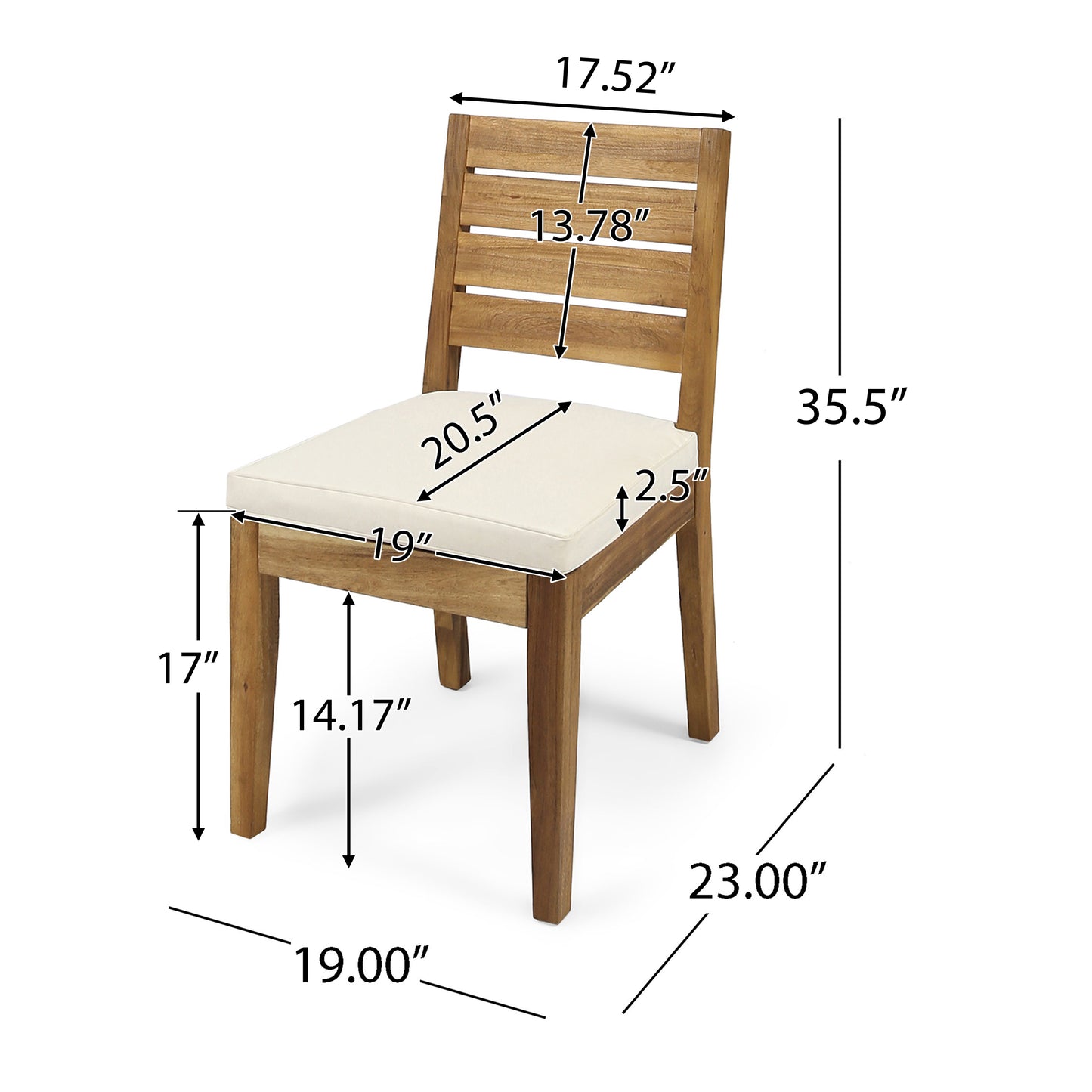 Natural Acacia Wood Patio Dining Chair Set of 2