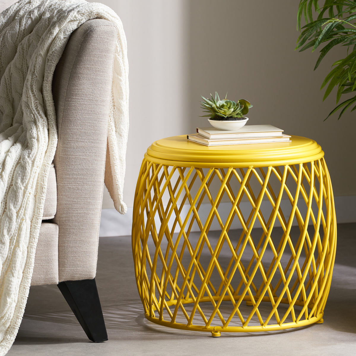 Yellow Iron Side Table - 19.75" Patio Outdoor Table