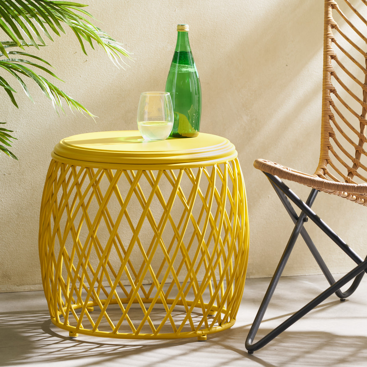 Yellow Iron Side Table - 19.75" Patio Outdoor Table