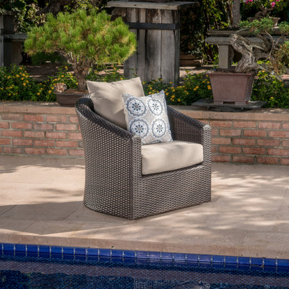 Khaki Brown Aluminum Wicker Patio Chair - Durable Outdoor Seating