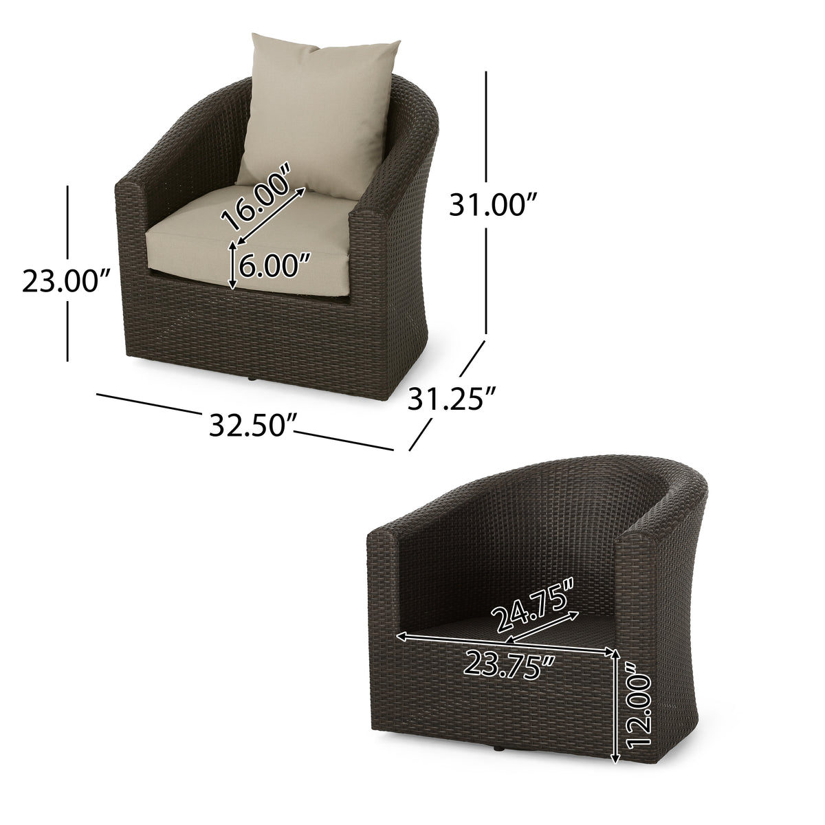 Khaki Brown Aluminum Wicker Patio Chair - Durable Outdoor Seating