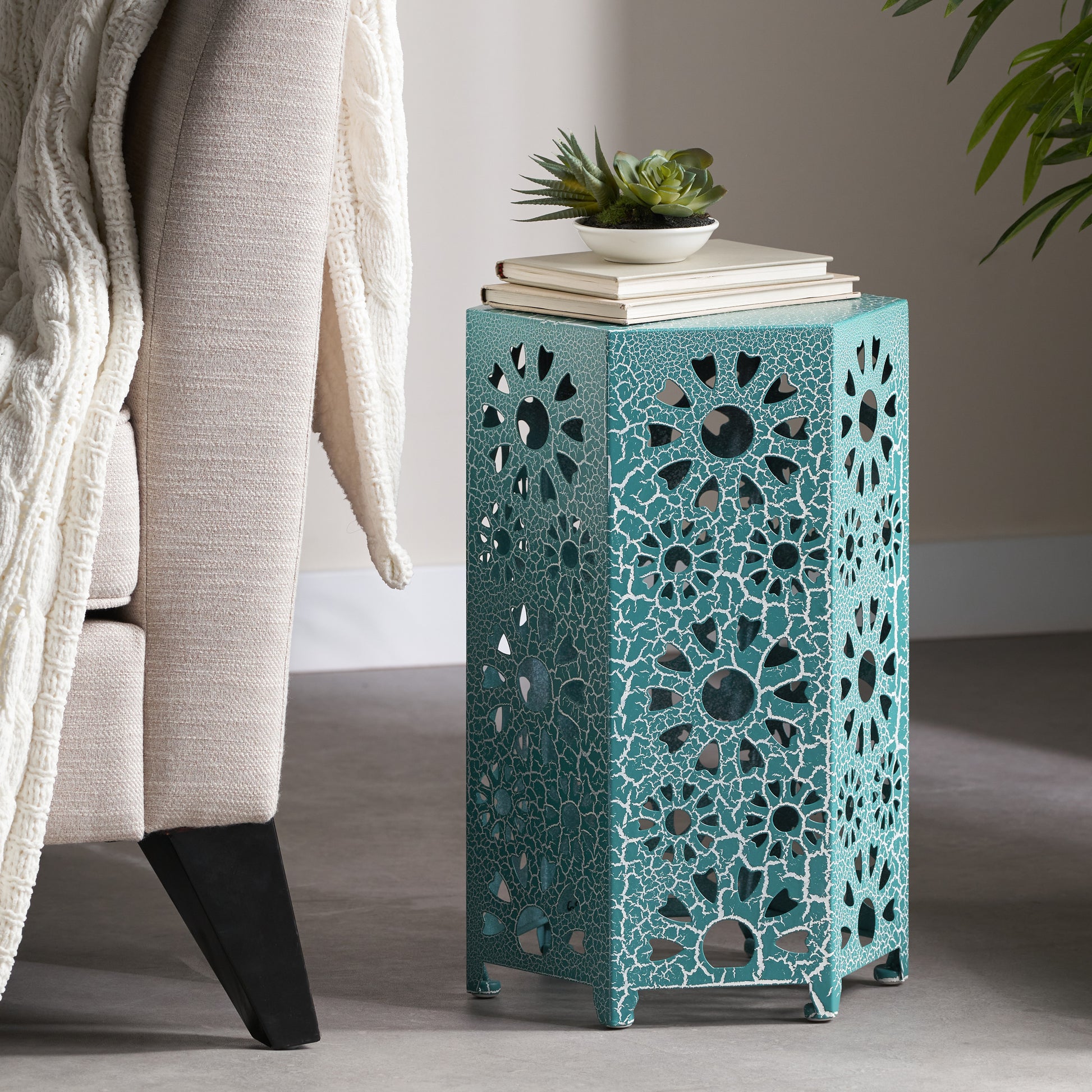 ELIANA 12" Side Table - Teal Iron Outdoor Table