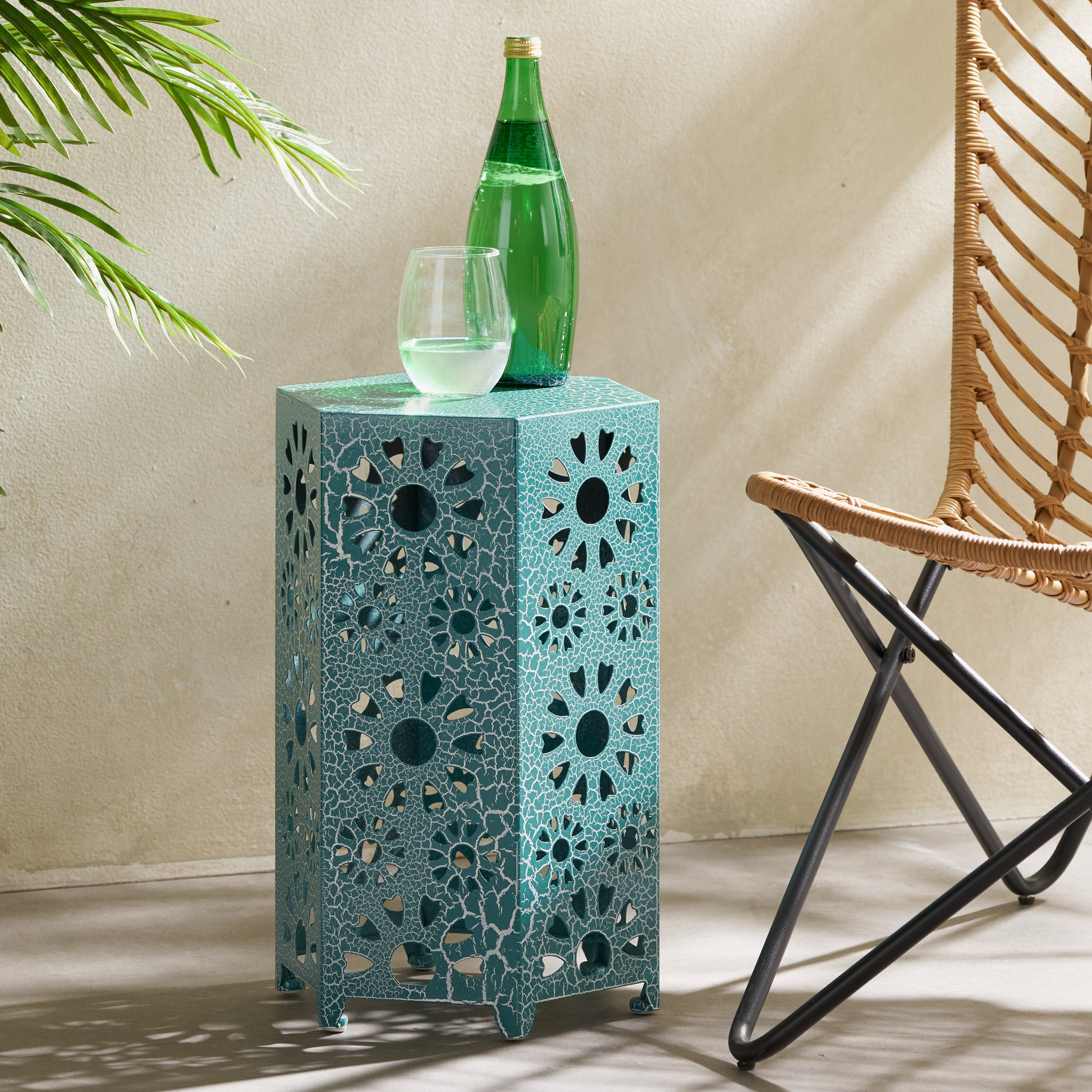 ELIANA 12" Side Table - Teal Iron Outdoor Table