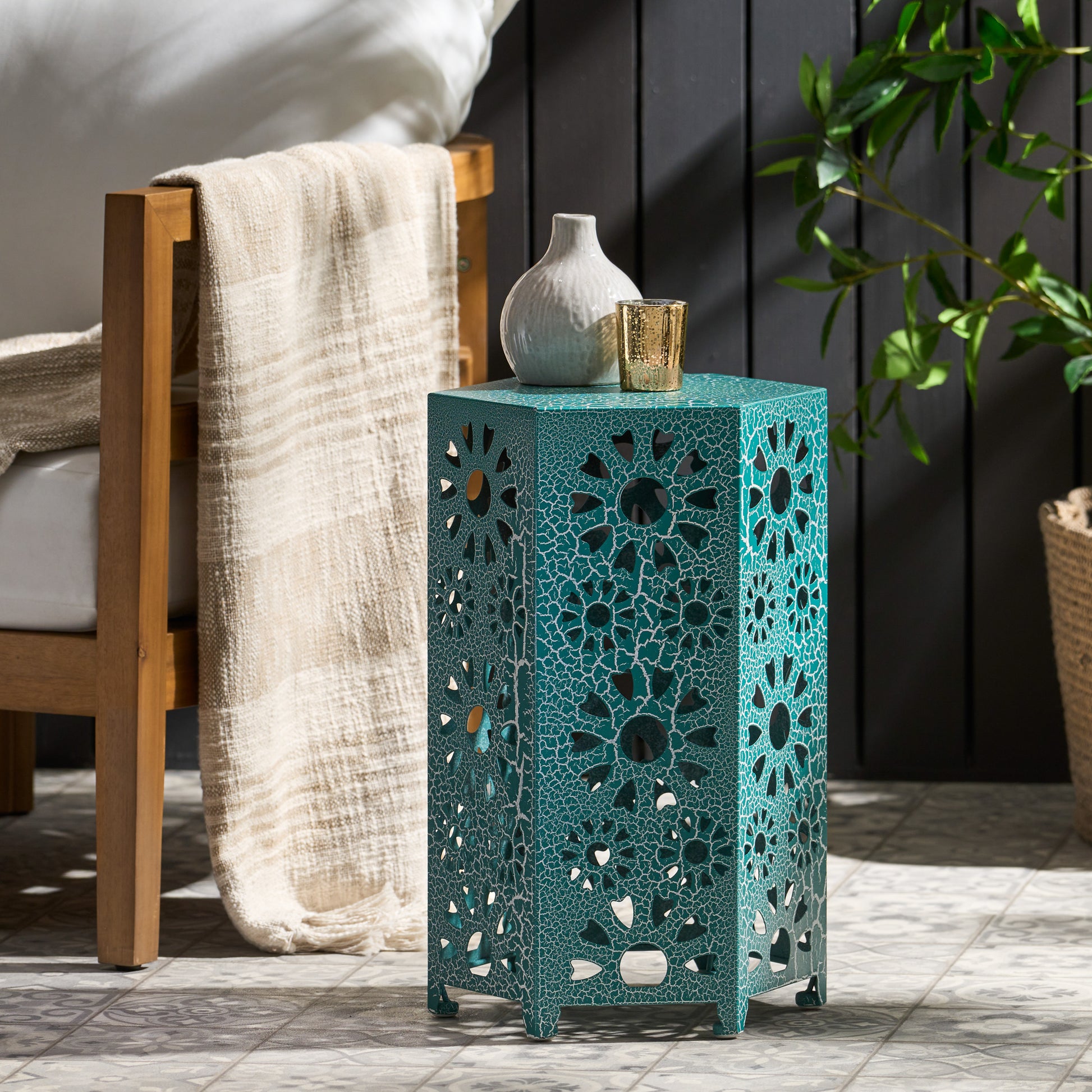 ELIANA 12" Side Table - Teal Iron Outdoor Table