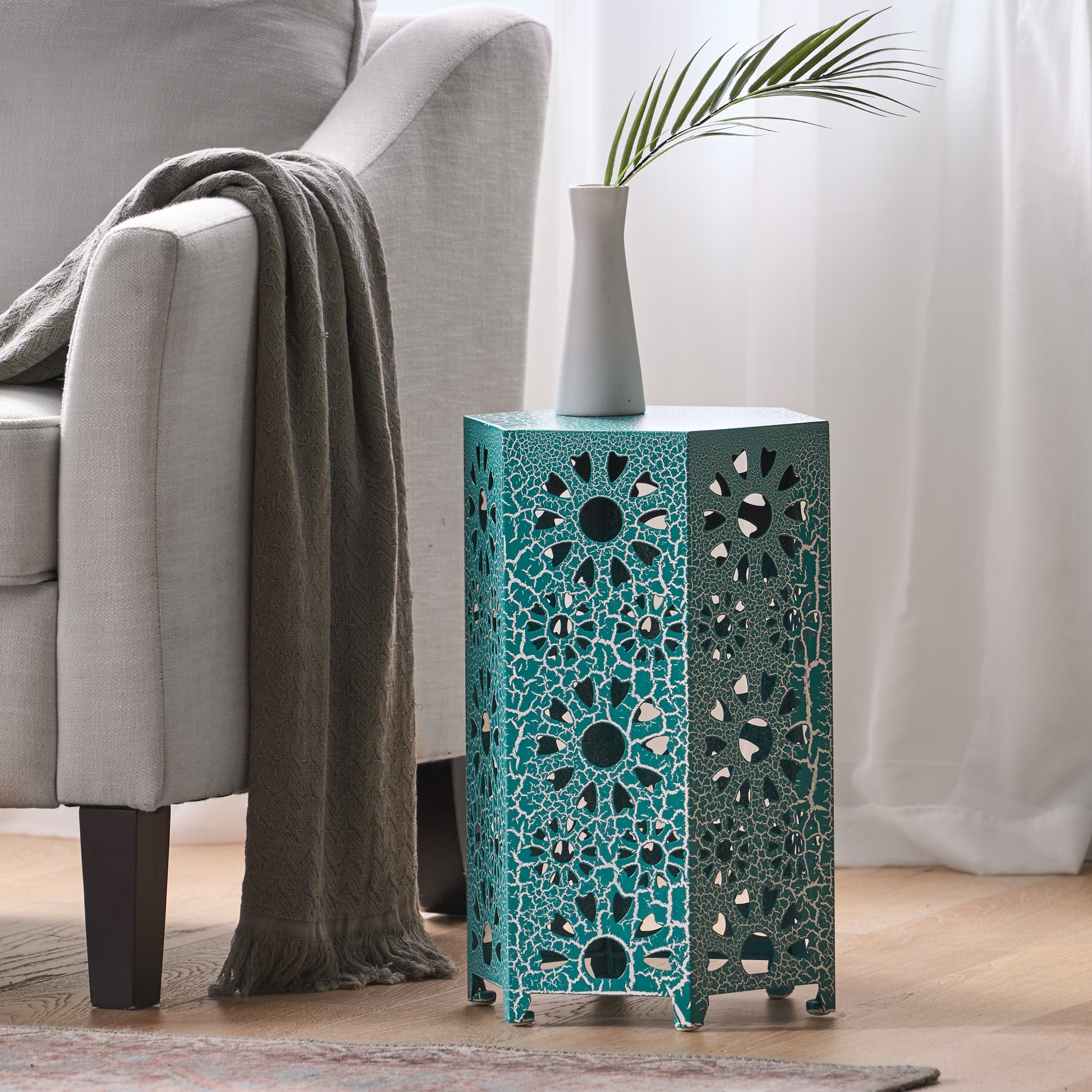 ELIANA 12" Side Table - Teal Iron Outdoor Table