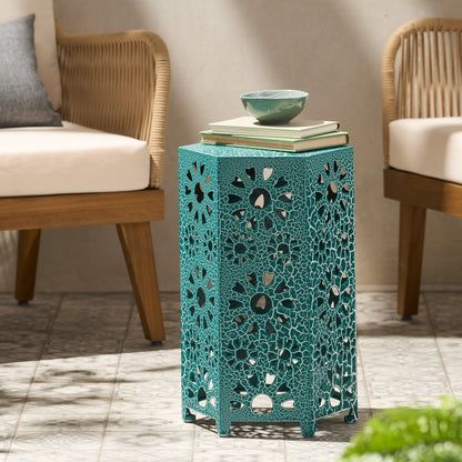 ELIANA 12" Side Table - Teal Iron Outdoor Table