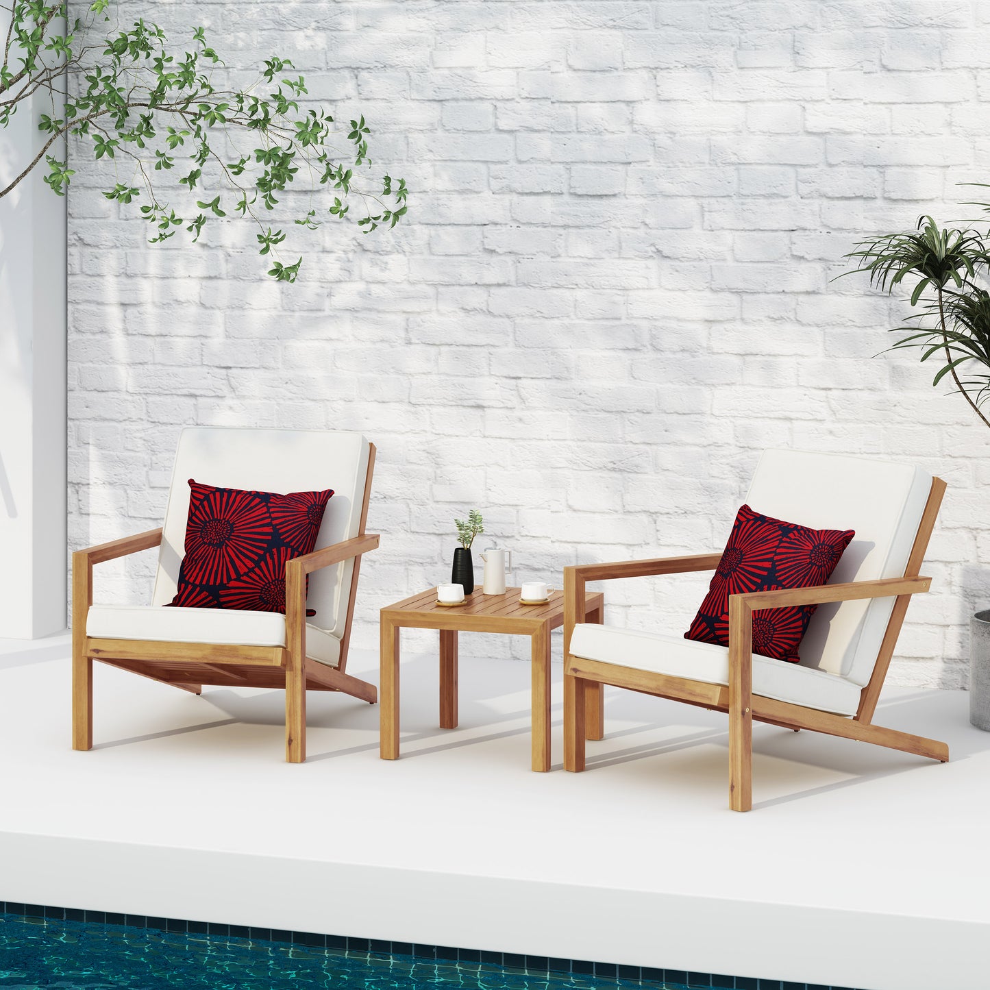 Teak Acacia Wood Patio Chat Set for Poolside Relaxation