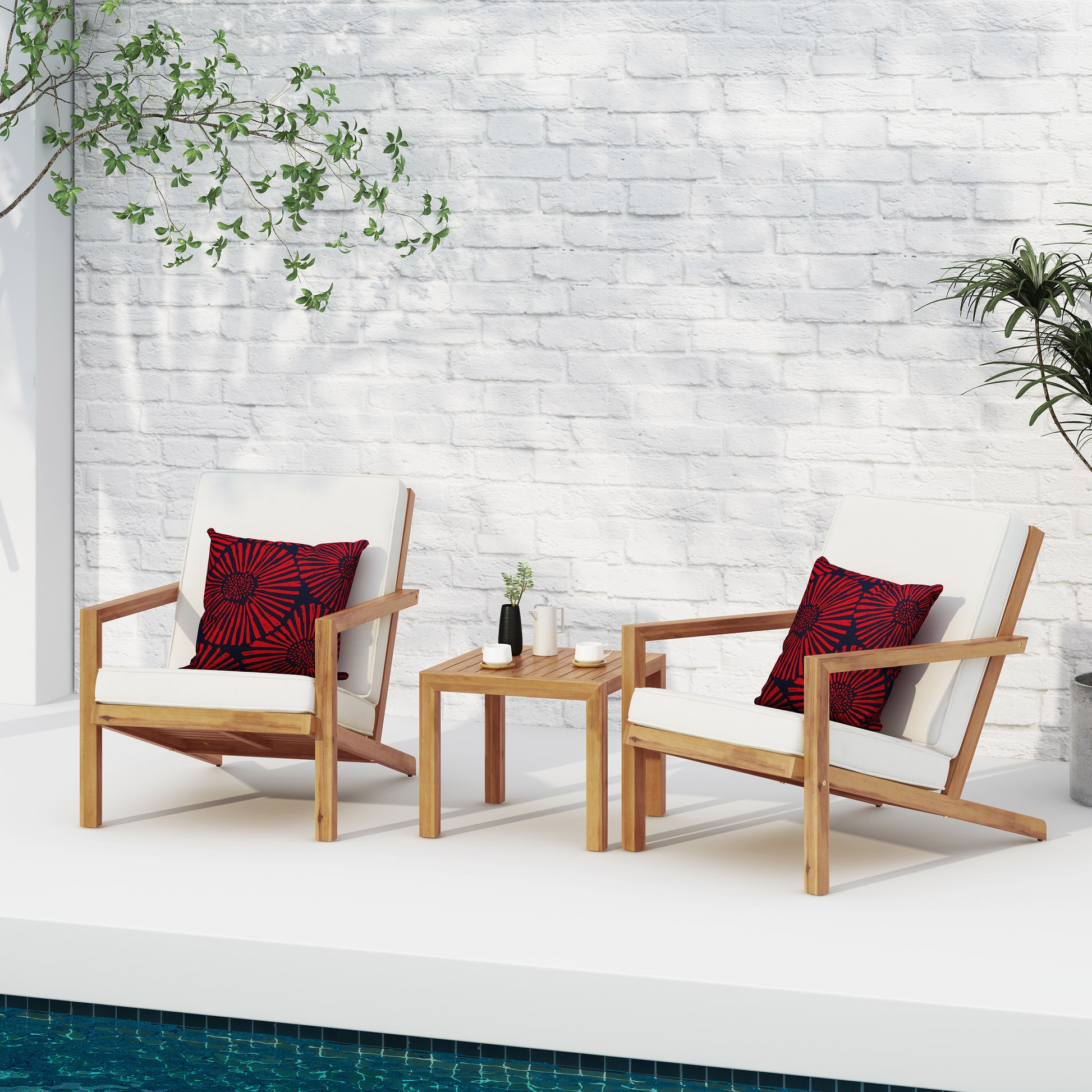 Teak Acacia Wood Patio Chat Set for Poolside Relaxation