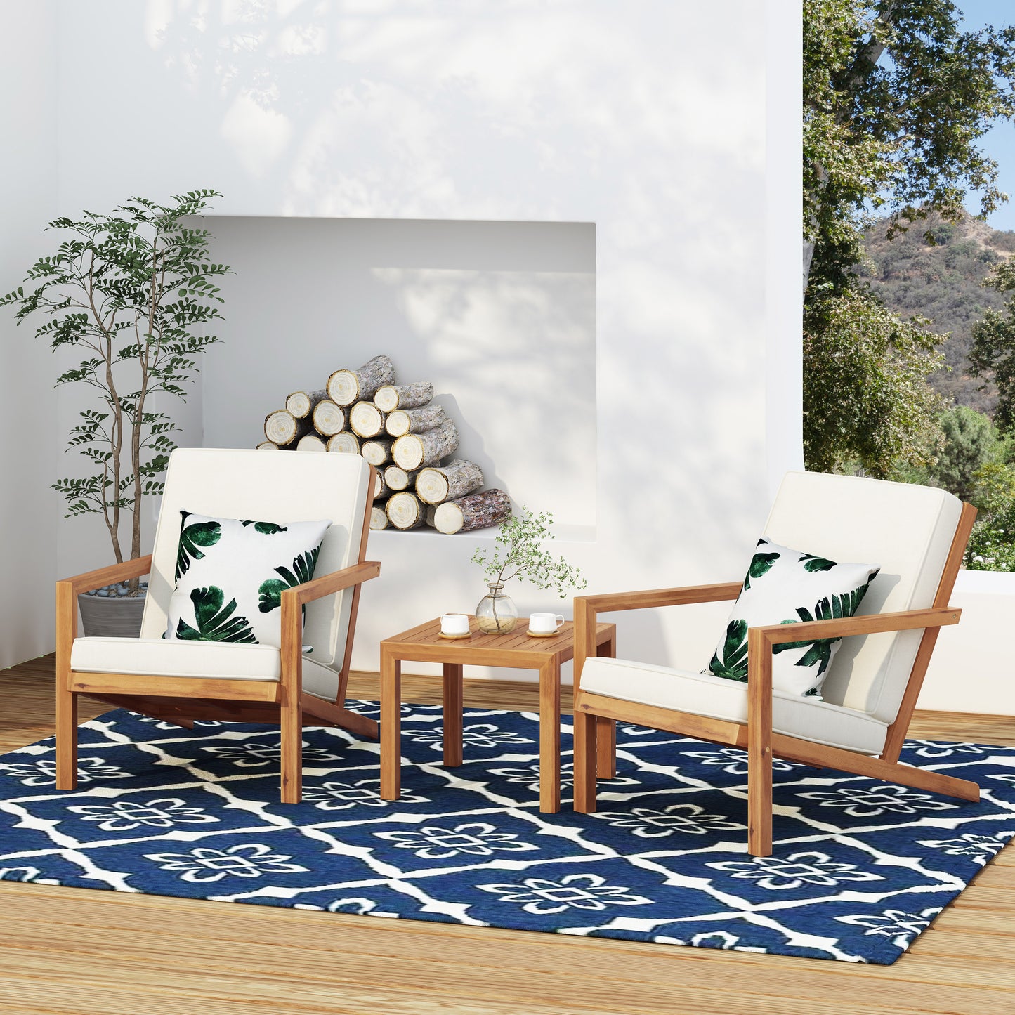 Teak Acacia Wood Patio Chat Set for Poolside Relaxation