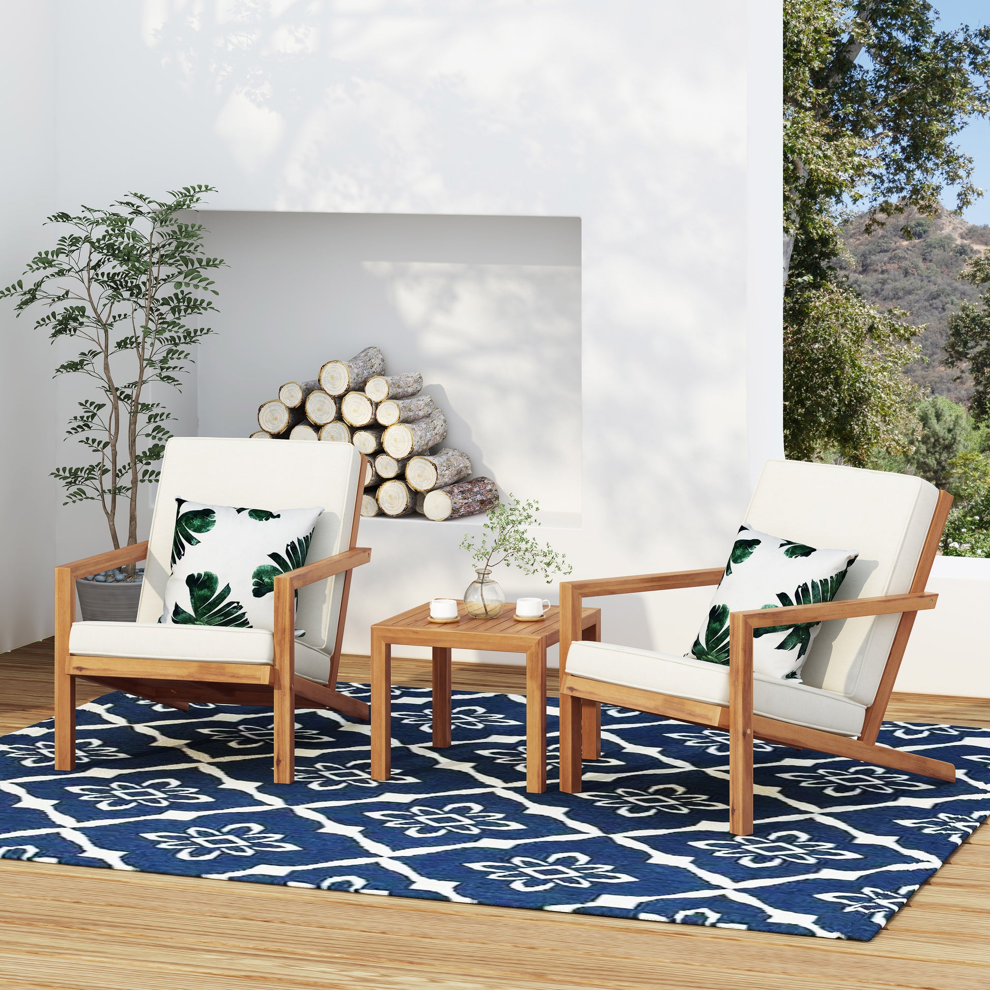 Teak Acacia Wood Patio Chat Set for Poolside Relaxation
