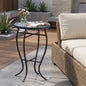 Outdoor Round Side Table with Mosaic-Style Top and Curved Iron Legs, End Table-Blue ,Wihte and Matte Black