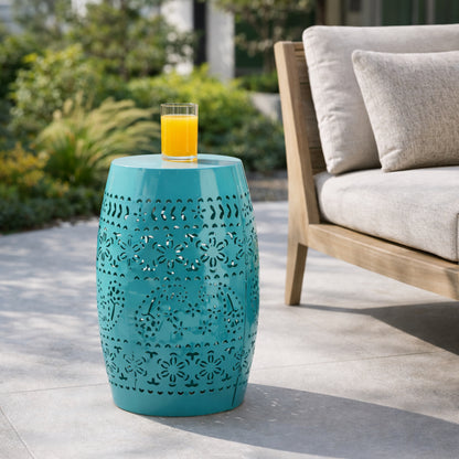 Teal Iron Outdoor Side Table - 12 Inch Floral Accent Table