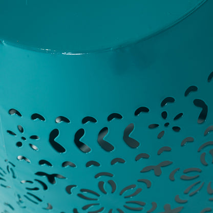 Teal Iron Outdoor Side Table - 12 Inch Floral Accent Table