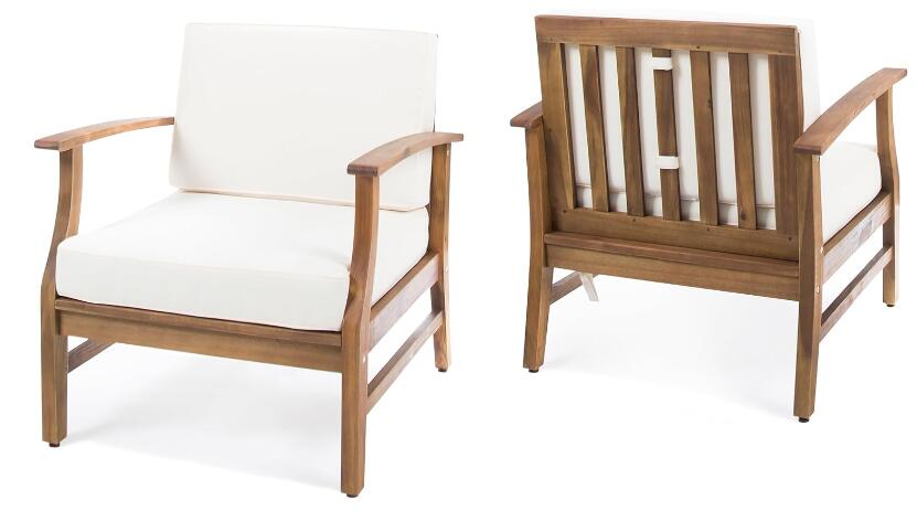 Cream Acacia Wood Club Chairs Set of 2 for Patio Seating