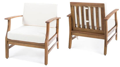 Cream Acacia Wood Club Chairs Set of 2 for Patio Seating
