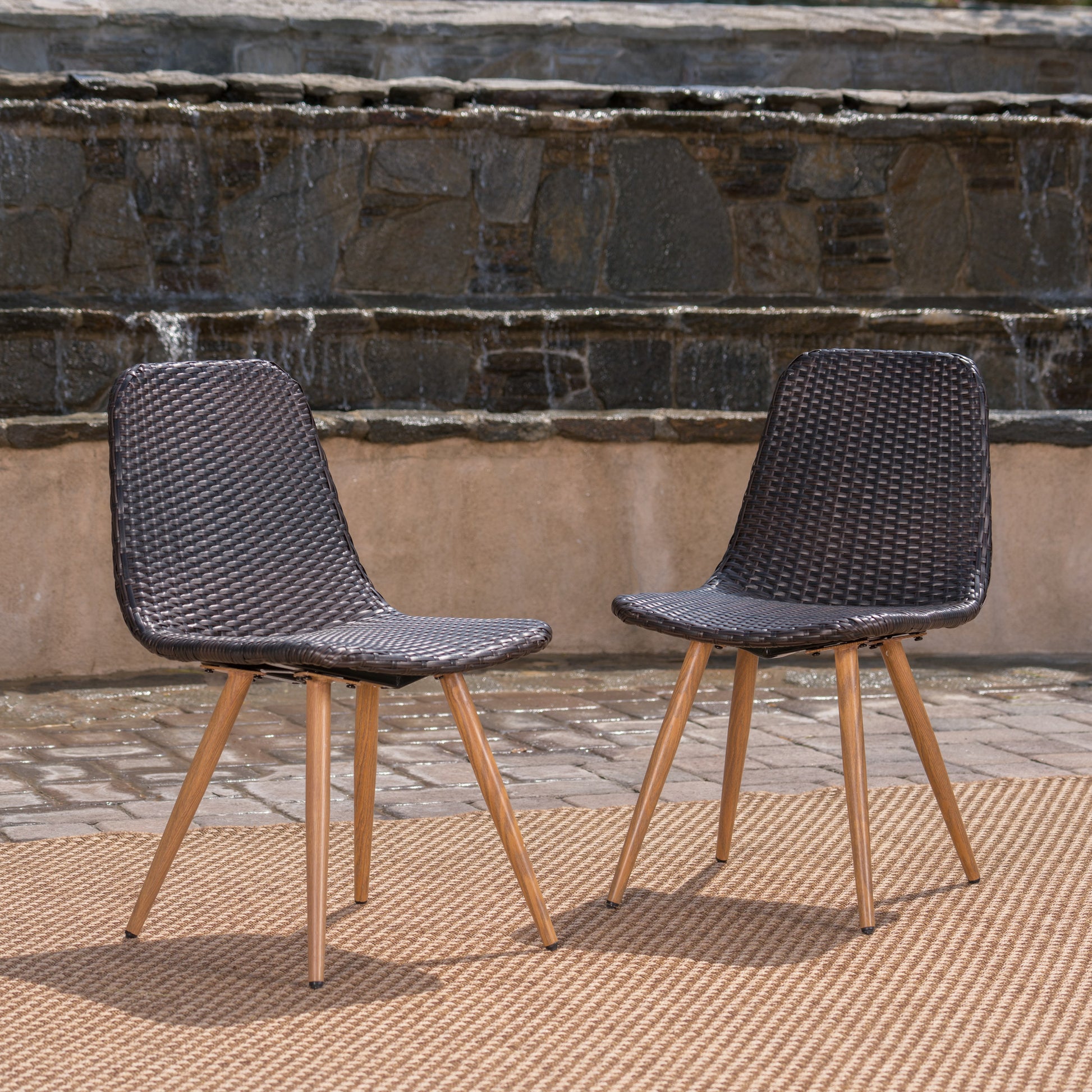 Brown Multi Rattan Patio Chairs Set for Poolside and Garden