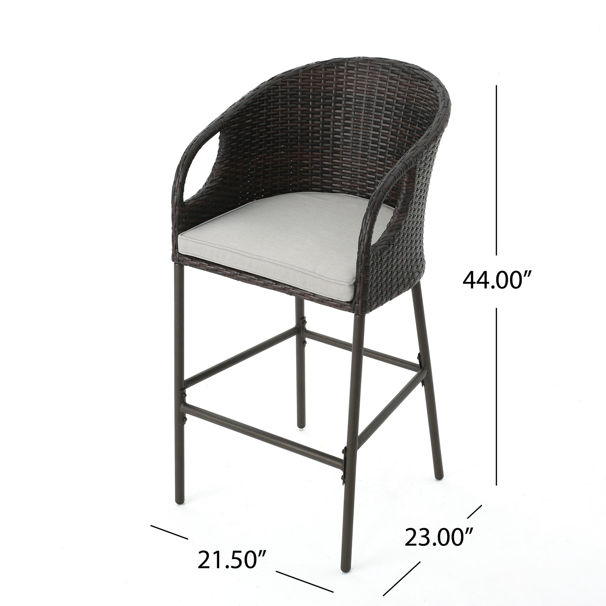 2 Person Brown Rattan Barstool Set Outdoor Patio Seating