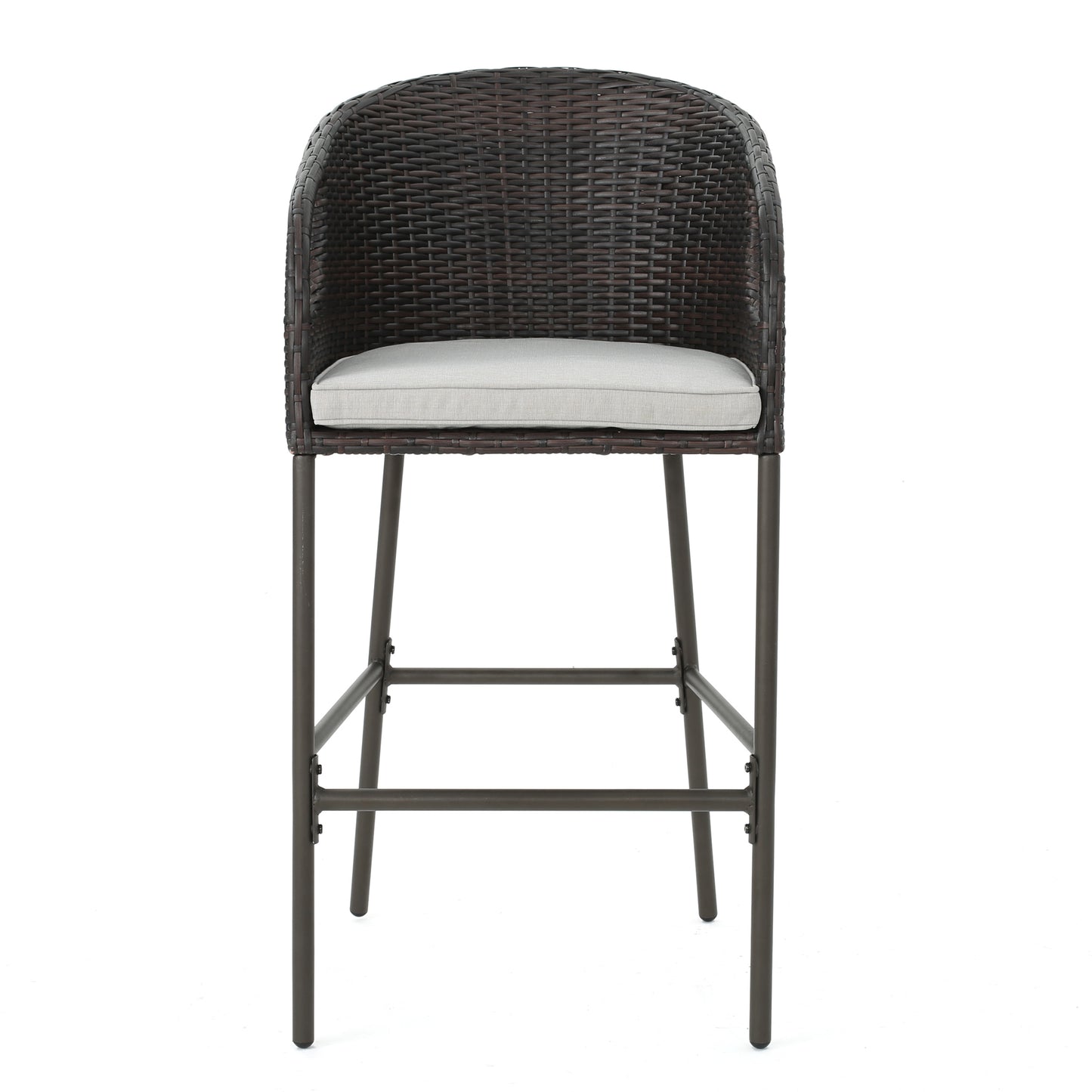 2 Person Brown Rattan Barstool Set Outdoor Patio Seating