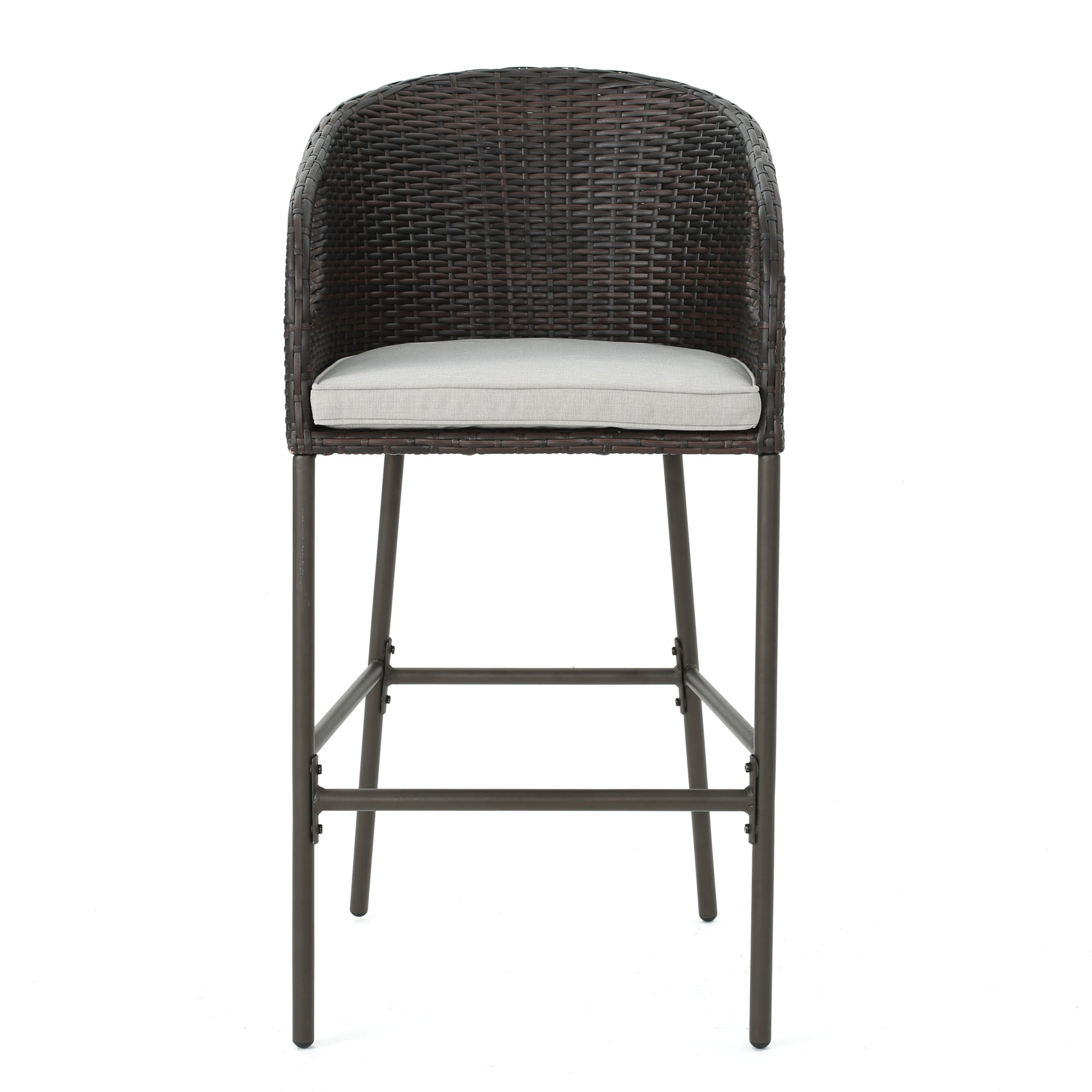 2 Person Brown Rattan Barstool Set Outdoor Patio Seating