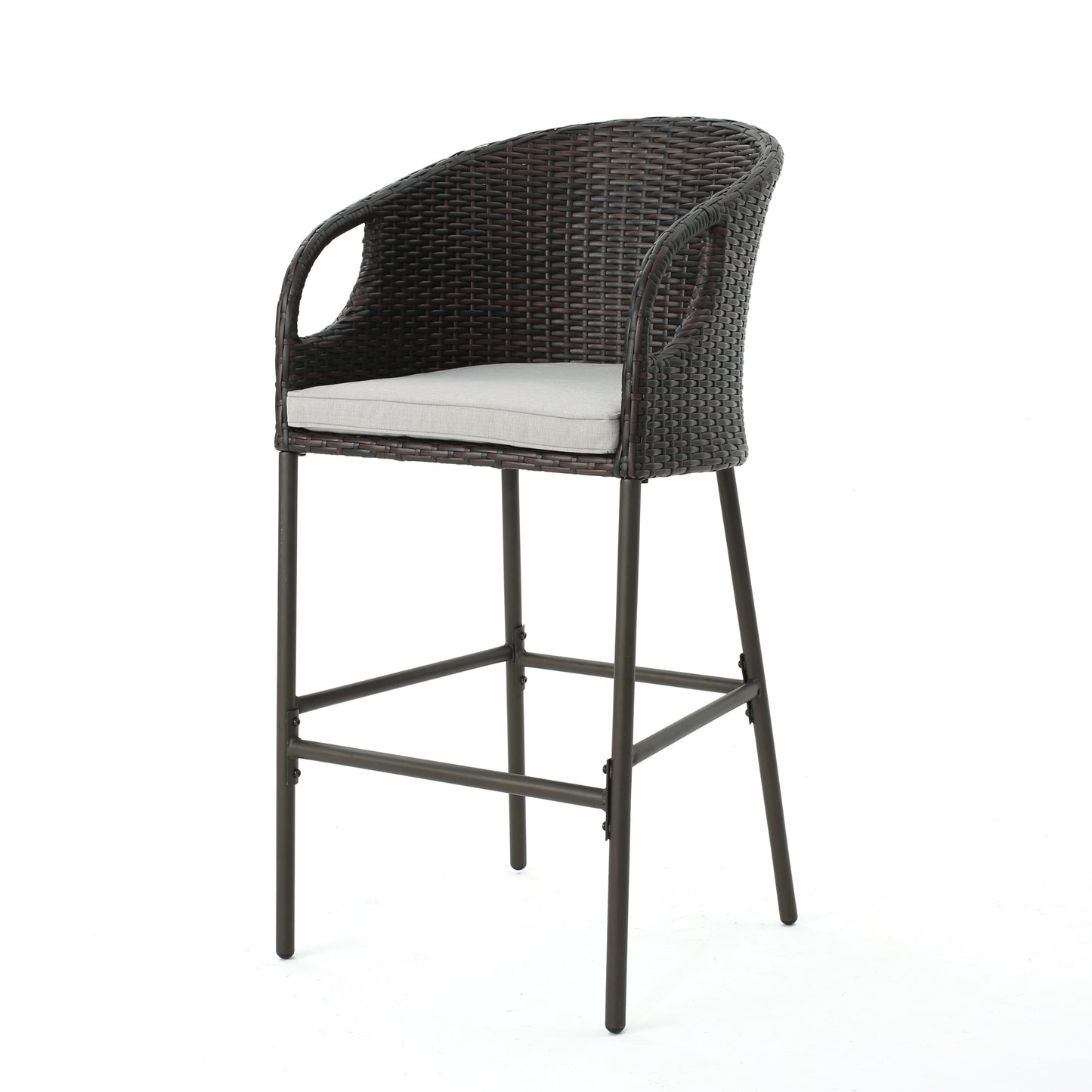 2 Person Brown Rattan Barstool Set Outdoor Patio Seating