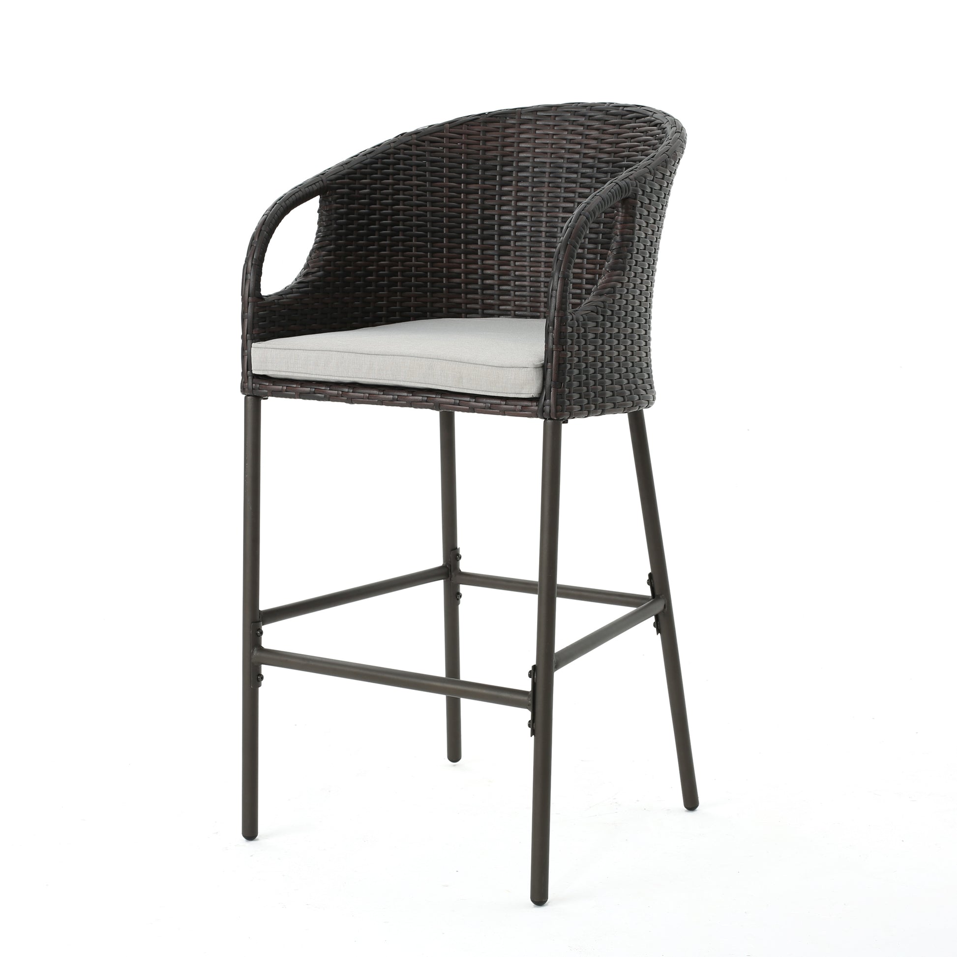 2 Person Brown Rattan Barstool Set Outdoor Patio Seating