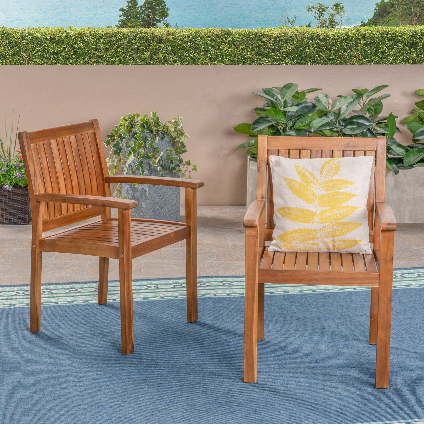 Rustic Acacia Wood Dining Chairs Set for Outdoor Patio