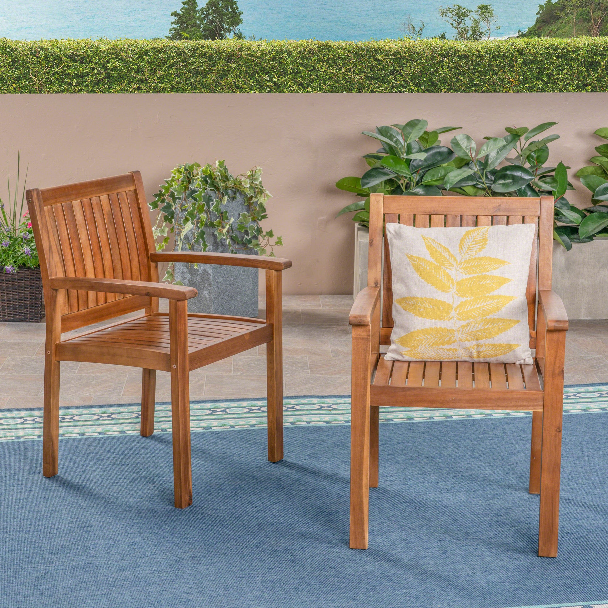 Rustic Acacia Wood Dining Chairs Set for Outdoor Patio