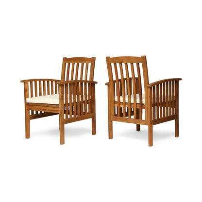 Acacia Wood Patio Dining Chair Set - 2 Chairs with Cushions