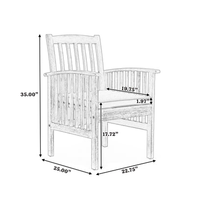 Acacia Wood Patio Dining Chair Set - 2 Chairs with Cushions