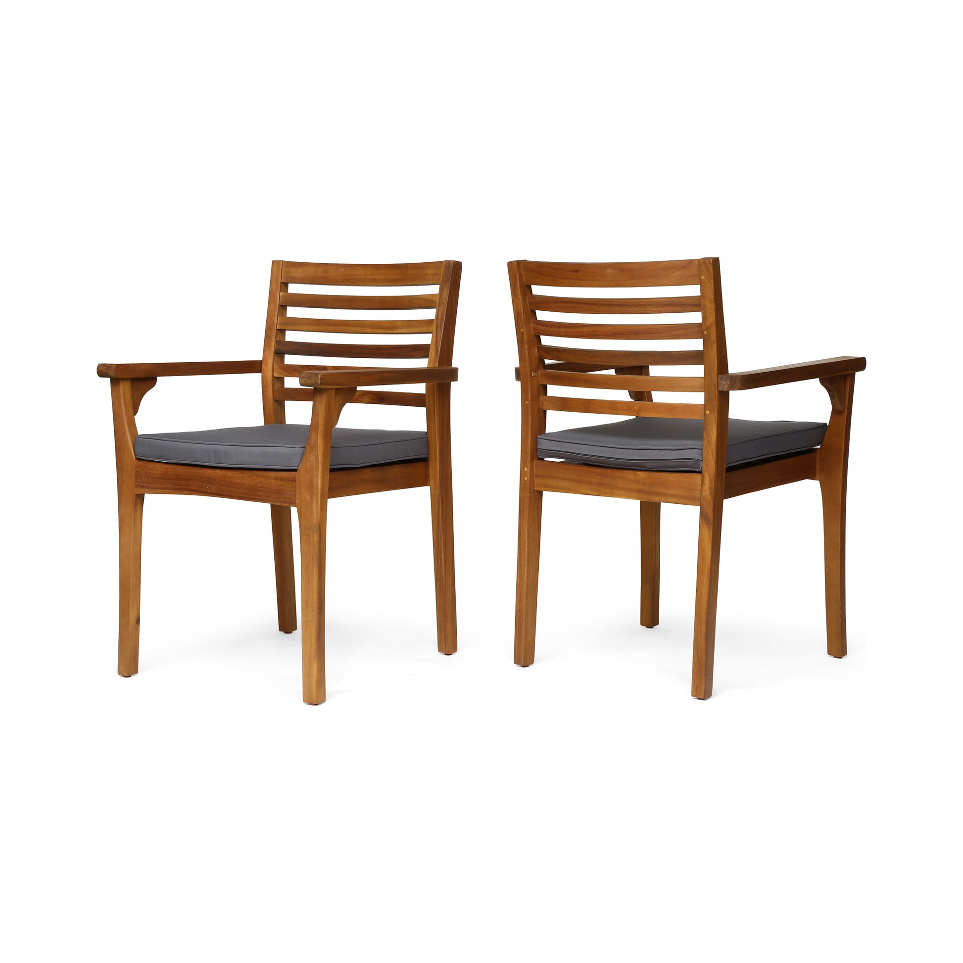 Grey Acacia Wood Patio Dining Chairs, Set of 2