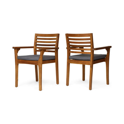 Grey Acacia Wood Patio Dining Chairs, Set of 2