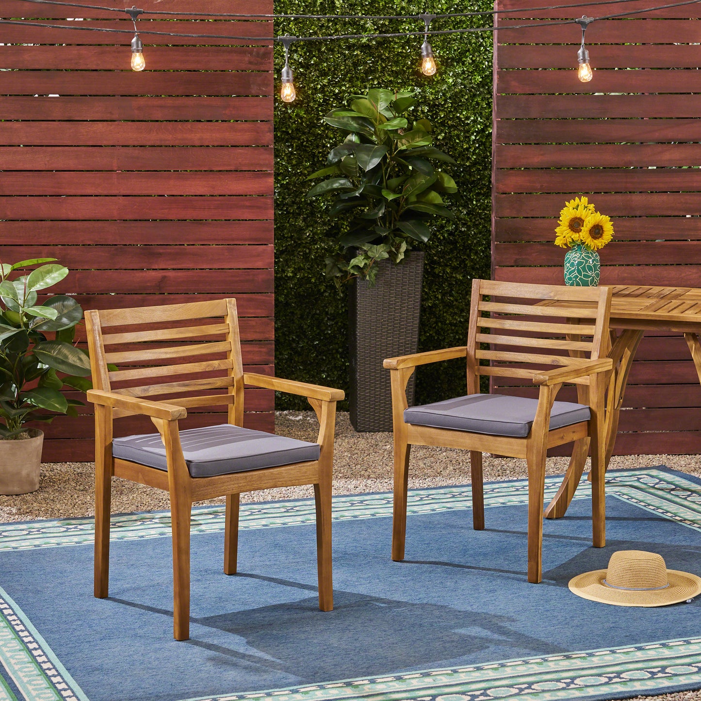 Grey Acacia Wood Patio Dining Chairs, Set of 2