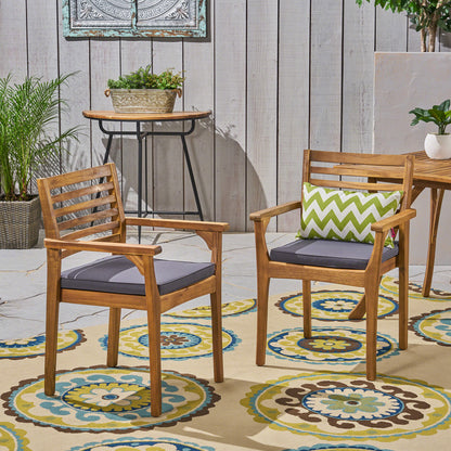 Grey Acacia Wood Patio Dining Chairs, Set of 2