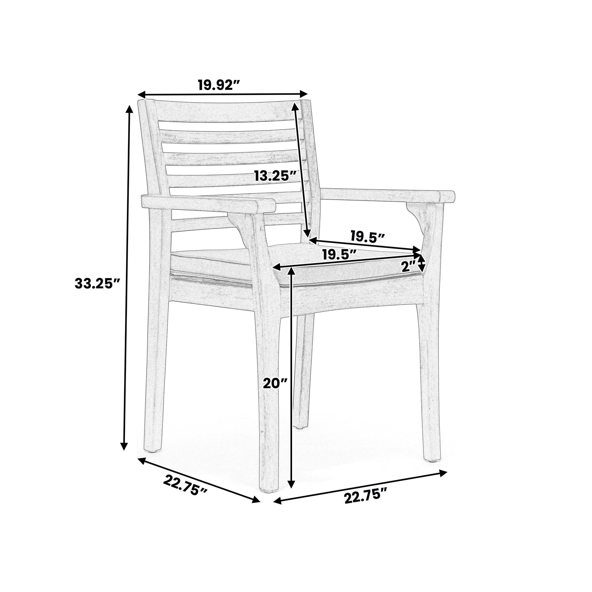 Grey Acacia Wood Patio Dining Chairs, Set of 2