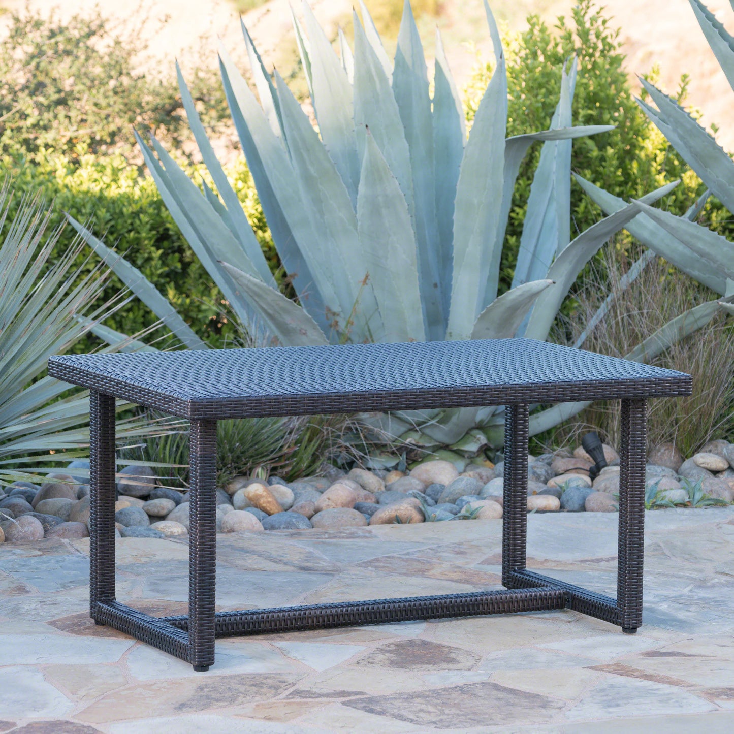 Brown Rattan Patio Dining Table - 59 Inch Outdoor Table
