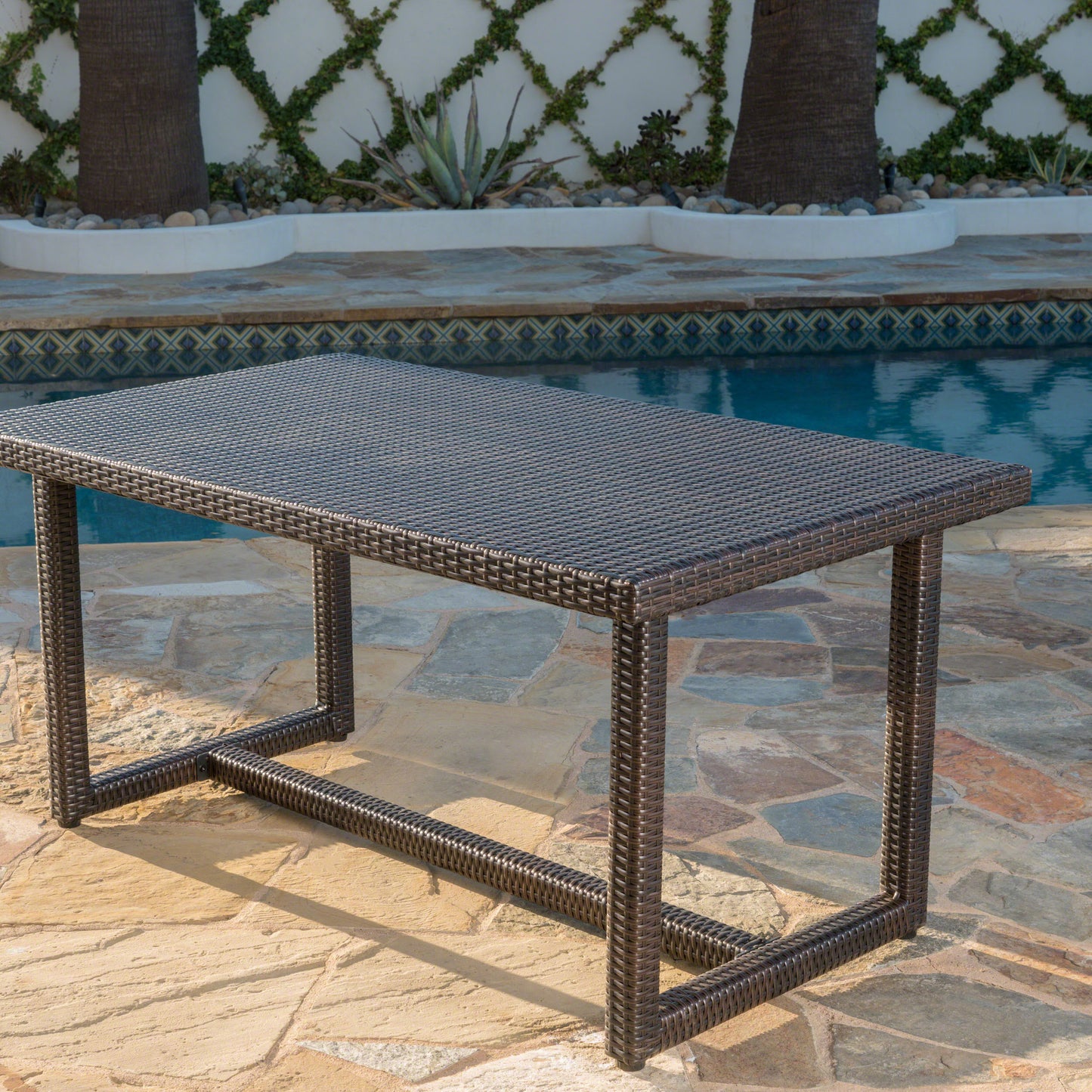 Brown Rattan Patio Dining Table - 59 Inch Outdoor Table